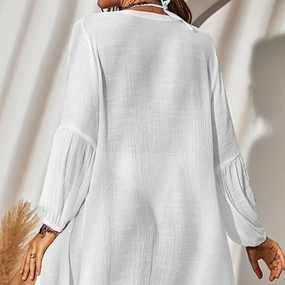 White Button Down Blouse/Cover Up - Picture 2 of 2